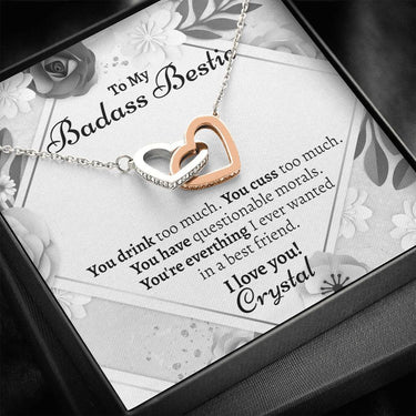 Personalized Badass Bestie Interlocking Hearts Necklace - Love You This Much